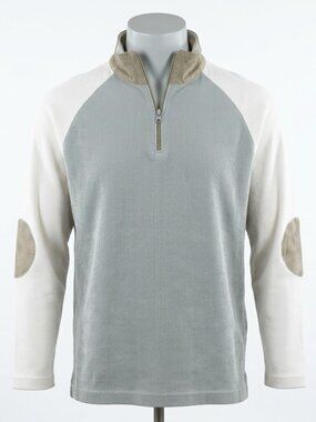 BERT PULITZER Quarter Zip Long Sleeve Elbow Patch Polo Shirt Pullover Men’s Sz L